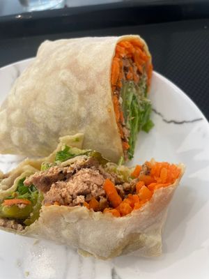 Really good “smoked meat” tofu! Highly recommend it.   at Snack Bar Sante Bonne Bouffe in Granby