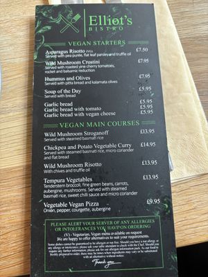 Menu   at Elliot's Bistro in Chorley