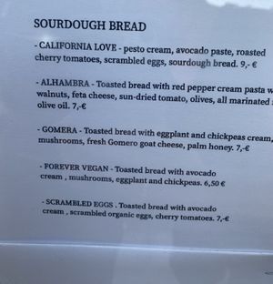 Menu  at Mahalo in Tenerife