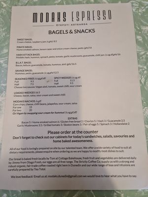 Bagel & Snacks at Modaks Espresso in Dunedin