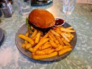 Modaks Big As(s) Burger w/ Fries at Modaks Espresso in Dunedin