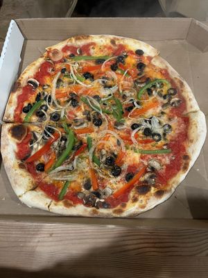 veggie pizza with vegan cheese  at Straight Brooklyn Pizza in Vancouver