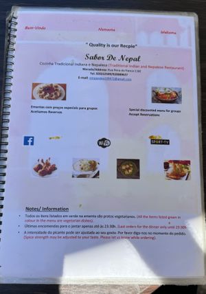 Menu p1 in green the vegan options  at Sabor do Nepal in Lisbon