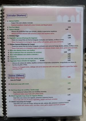 Menu p2 in green the vegan options  at Sabor do Nepal in Lisbon