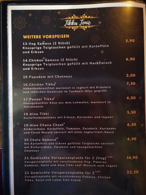 Menu 2 at Tikka Tonic in Hannover