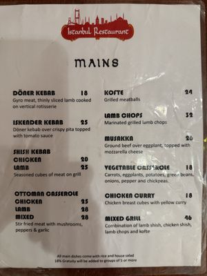 Mains  at Istanbul Restaurant in San Juan