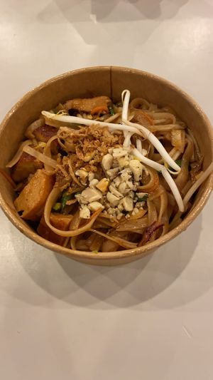 Vegan pad Thai with mock chicken    at Kinn Kinn in Newport