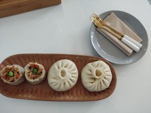 Shaomai on the left, Ling's buns on the right at The Light - Tea House in Prague