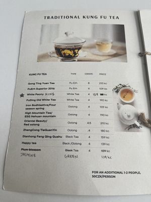 A few of the teas on the menuu  at The Light - Tea House in Prague