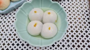 Sesame dumplings, quite chewy and very good! at The Light - Tea House in Prague