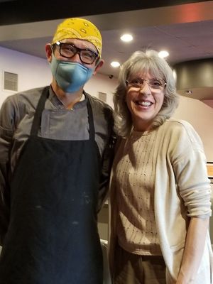 Chef with happy customer at Anna Thai! at Project Animal Freedom - Decatur, IL  in Decatur