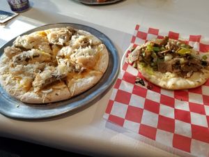 Seitan Reuben Pizza on left at Donnie's Homespun Pizza.  This is said to be delicious and I will try it next time!
 at Project Animal Freedom - Decatur, IL  in Decatur