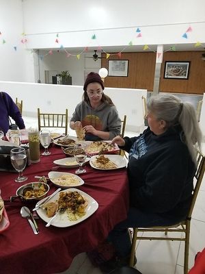 Enjoying our meal, with lots of vegan discussion and talking and laughing! at Project Animal Freedom - Decatur, IL  in Decatur