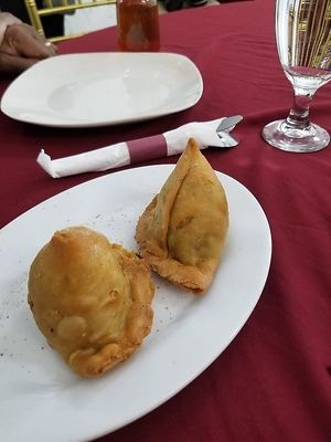 Tandoori Express - Samosas as Appetizer.  It came with two vegan sauces and was delicious! at Project Animal Freedom - Decatur, IL  in Decatur
