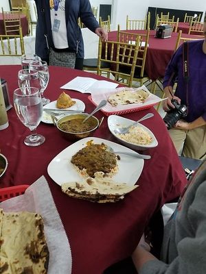 Rajma Masala with rice.  It's red kidney beans, sauce and spices.  Tasty!
Journalist and photographer interviewed us and took pictures for the H&R! at Project Animal Freedom - Decatur, IL  in Decatur