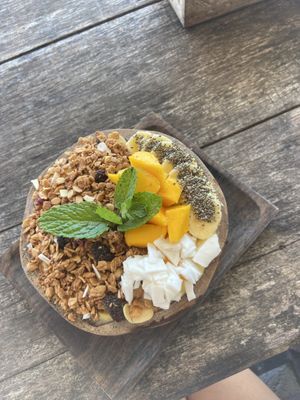 Mango smoothie bowl  at Next Level Cafe in Penida Island