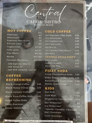 Menu  at Central Cafe and Bistro in Phuket
