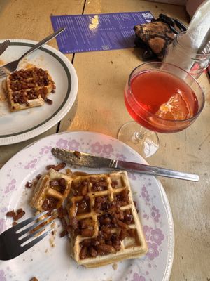 Waffles with bacon and Sirup  at Safe Space in Prague