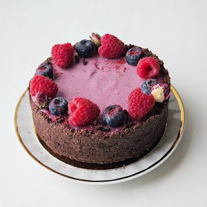Creamy raspberry and chocolate cake at Moonihelves in Tallinn