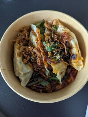 Vegan Gyozas with Chilli Oil Sauce at Sun and Moon Eatery in Launceston