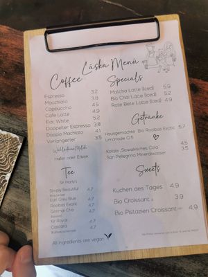 Menu at Café Láska in Vienna