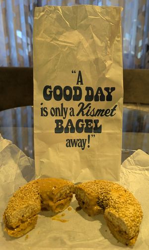 sesame bagel with peanut butter at Kismet Bagels - Rittenhouse Square in Philadelphia