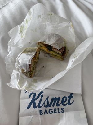 Vegan egg Sammie with everything bagell  at Kismet Bagels - Rittenhouse Square in Philadelphia