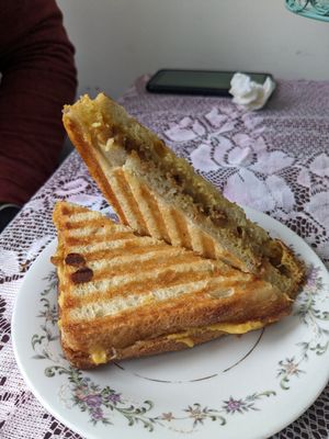 Sausage grilled cheese at Sophie Sucree in Montreal