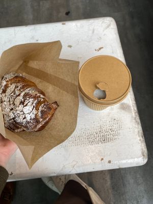 Almond Croissant and a Chai Latte at Sophie Sucree in Montreal