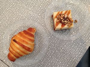 Croissant et le fameux cheesecake noisette, trouvable seulement sur place !  at Sophie Sucree in Montreal