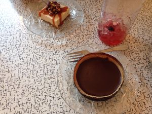 Huge chocolate tart & hazelnut cheezcake at Sophie Sucree in Montreal