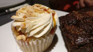Almond and caramel cupcake, salted caramel brownie. at Sophie Sucree in Montreal