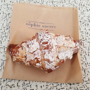 Delicious vegan almond croissant. We ate it along with some Sophie Sucrée chocolate chip cookie dough ice cream :) at Sophie Sucree in Montreal