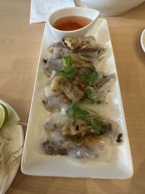 Fresh steamed rice rolls with wild mushroomms  at Saigon Lotus - Yonge in Toronto