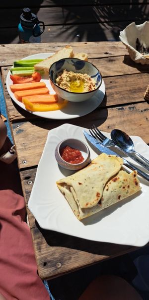 Hummus platter and tofu scramble wrap at Dragonfly Guesthouse in Sihanoukville