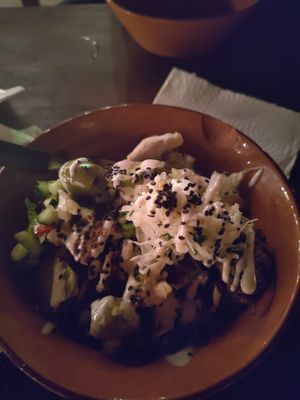 Falafel with the salad in a bowl with pita on the side (not in picture) food was way better than the picture shows at Falafel el Loco in Mazunte