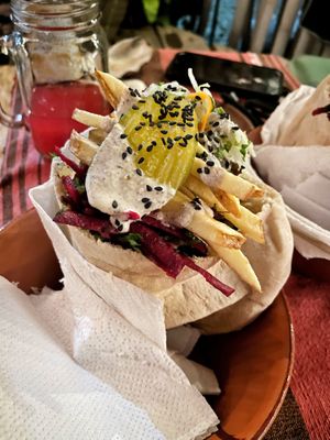 Deceptively massive pita, tricky to eat!  at Falafel el Loco in Mazunte