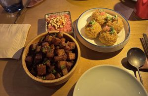 Mala potatoes and Tofu Balls  at Xi Shang ZhaZha - 席上喳喳（前门大街店） in Beijing