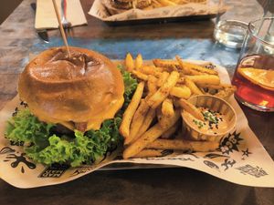 Burger and Cajun fries at Mad Mad Vegan - Barcelona in Barcelona