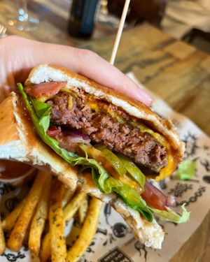 Double Cheese vegan burger with Heura and vacon at Mad Mad Vegan - Barcelona in Barcelona
