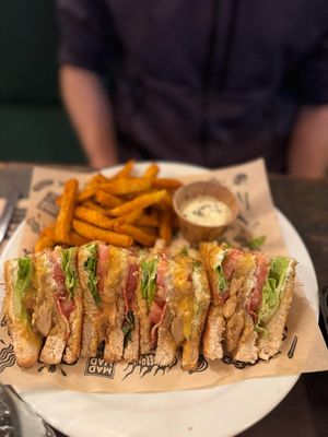 Mad club sandwich and fries at Mad Mad Vegan - Barcelona in Barcelona