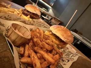 Signature Bueger with Cajun Fries  at Mad Mad Vegan - Barcelona in Barcelona