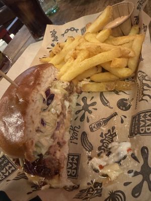 Bbq chicken burger (sub vegan burger patty). It was excellent    at Mad Mad Vegan - Barcelona in Barcelona