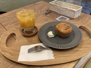 Plain muffin and orange juicee  at This is Me Kitchen in Fujisawa