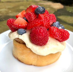 Cream Cheese Frosting, Strawberries, Raspberries, and Blueberries! at Cinnaholic  in Columbus