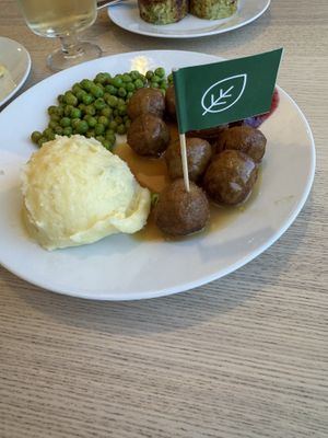 Vegan Plant Based Balls, lingonberry jam, steamed peas and mashed potatoes   at IKEA in Burlington