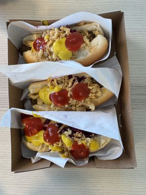Vegan Plant Based Hot Dogs topped with everything   at IKEA in Burlington