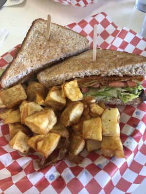 VLT sandwich with home fries! at Mary's Place Cafe II in Halifax