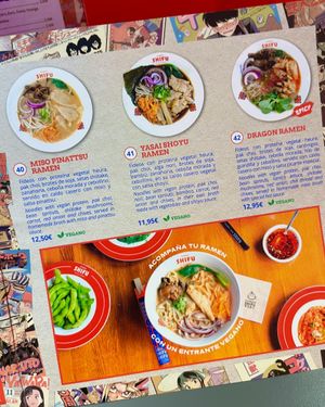 Menu pages with vegan ramen options at Ramen Shifu in Oviedo