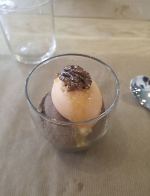 Dessert vegan au chocolat avec sorbet aux fruits  at La Canopée  in Valence